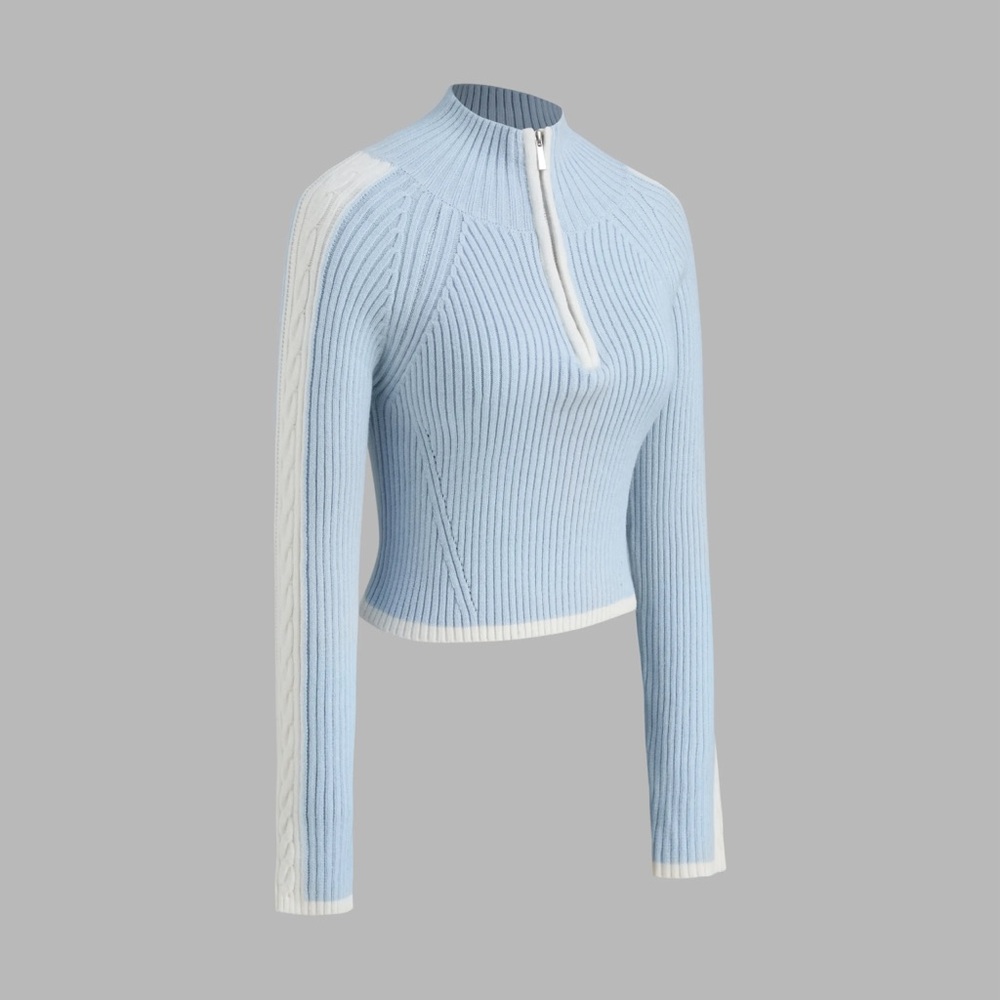 Light Blue Ribbed Zip-Up Sweater - Picture 11 of 11